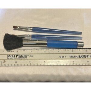 Cosmetic Makeup Brush Set of 3 Long Assorted Size Blue Handles W/gold New